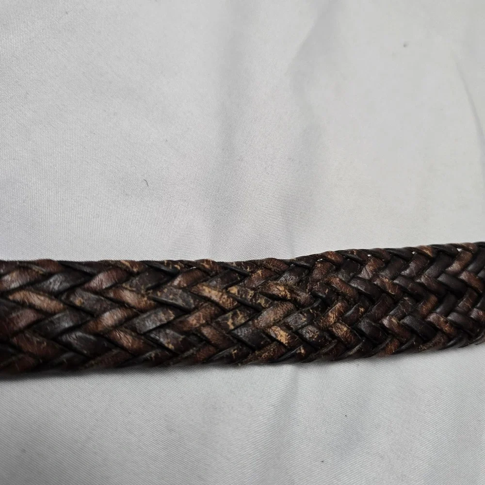 Claiborne Braided Belt Mens 42 Brown Genuine Bonded Leather Classic Brass Buckle